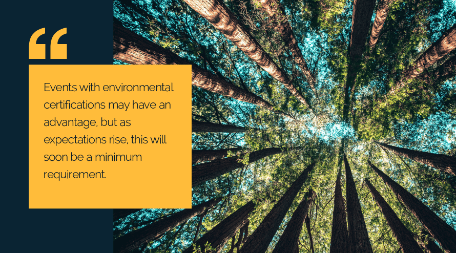 Events with environmental certifications may have an advantage, but as expectations rise, this will soon be a minimum requirement