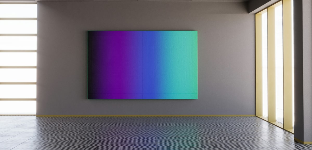 Video wall setup in an office foyer, clean cabling, 4x4 panels